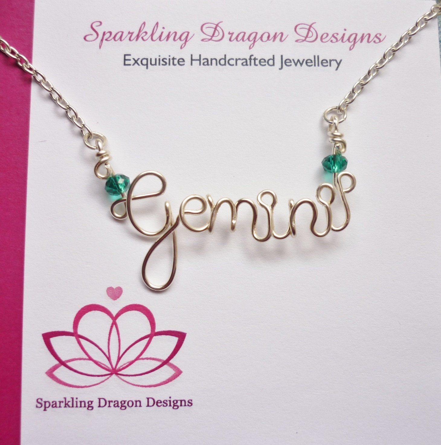Handmade Personalised Wire Name/Word Necklace Non-Tarnish Silver & Crystal Beads