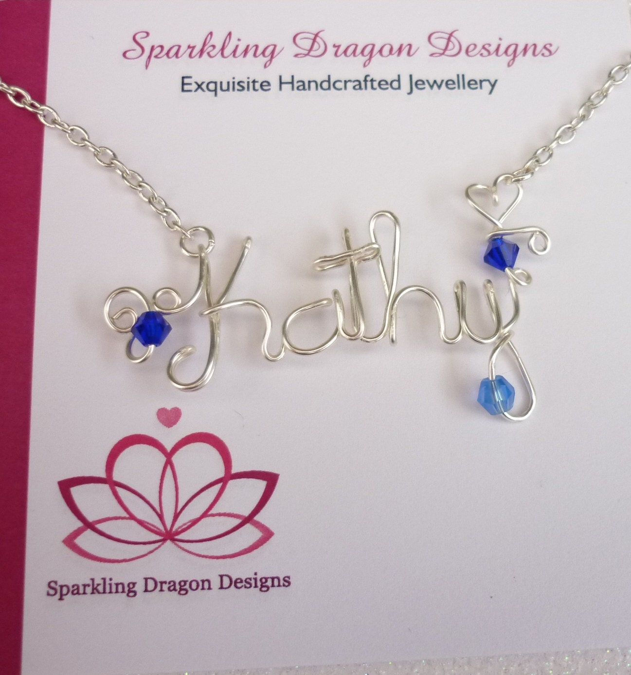 Handmade Personalised Wire Name/Word Necklace Non-Tarnish Silver & Crystal Beads - Image 3