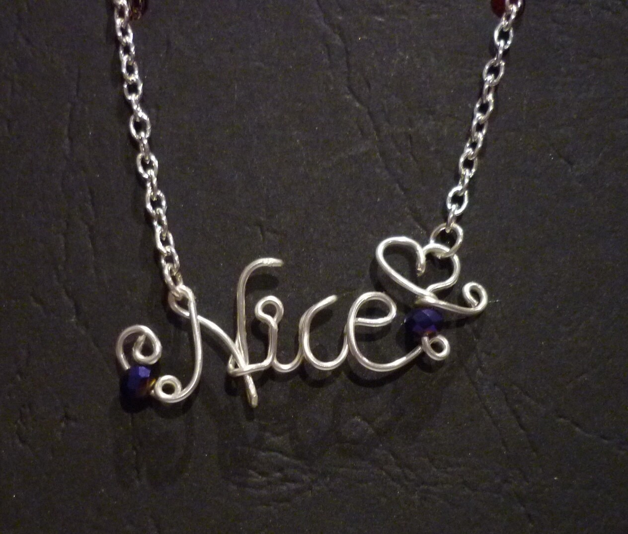 Handmade Personalised Wire Name/Word Necklace Non-Tarnish Silver & Crystal Beads - Image 4