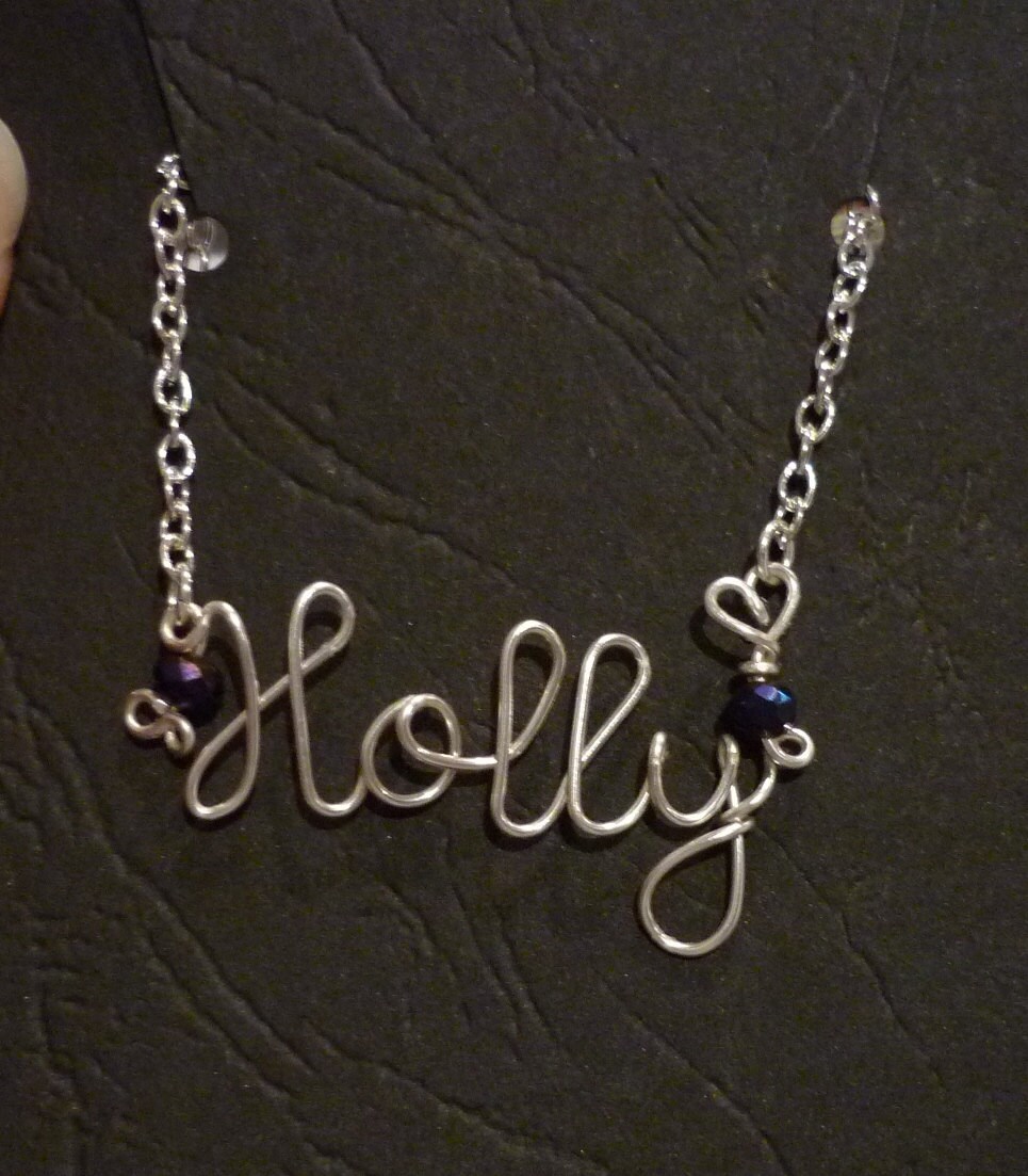 Handmade Personalised Wire Name/Word Necklace Non-Tarnish Silver & Crystal Beads - Image 5