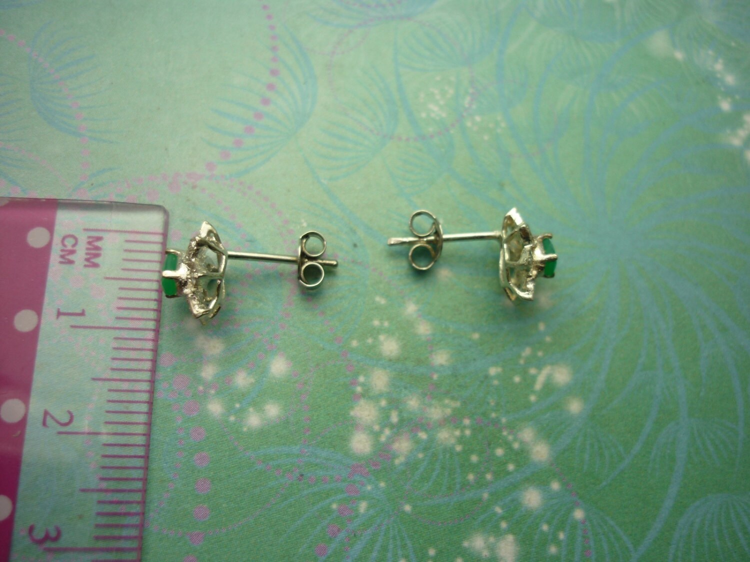 Green Chalcedony Gemstones and Cubic Zirconia - Vintage Sterling Silver Earrings Dainty 925 Silver - Image 2