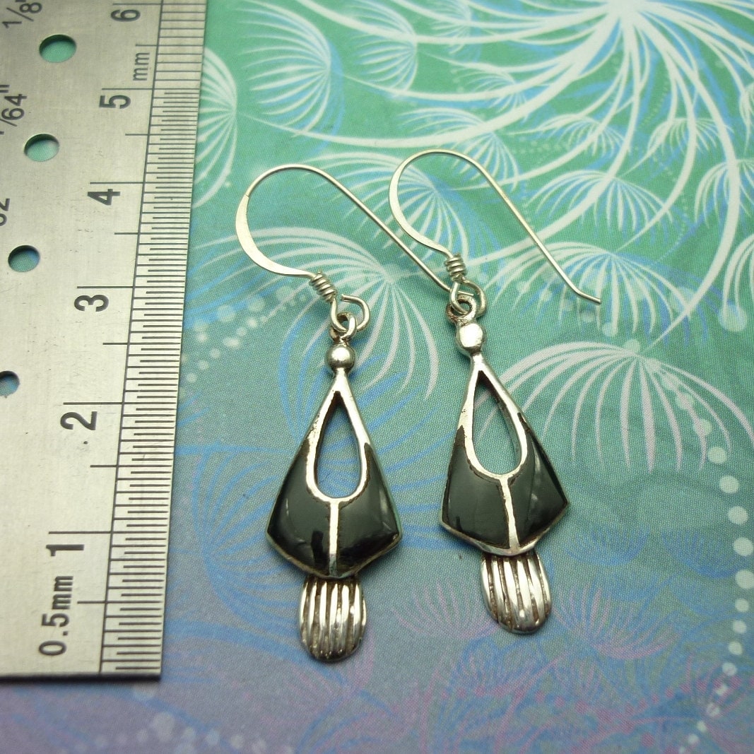 Vintage Sterling Silver Earrings - Black Onyx - Elegant Art Deco Style - Image 2