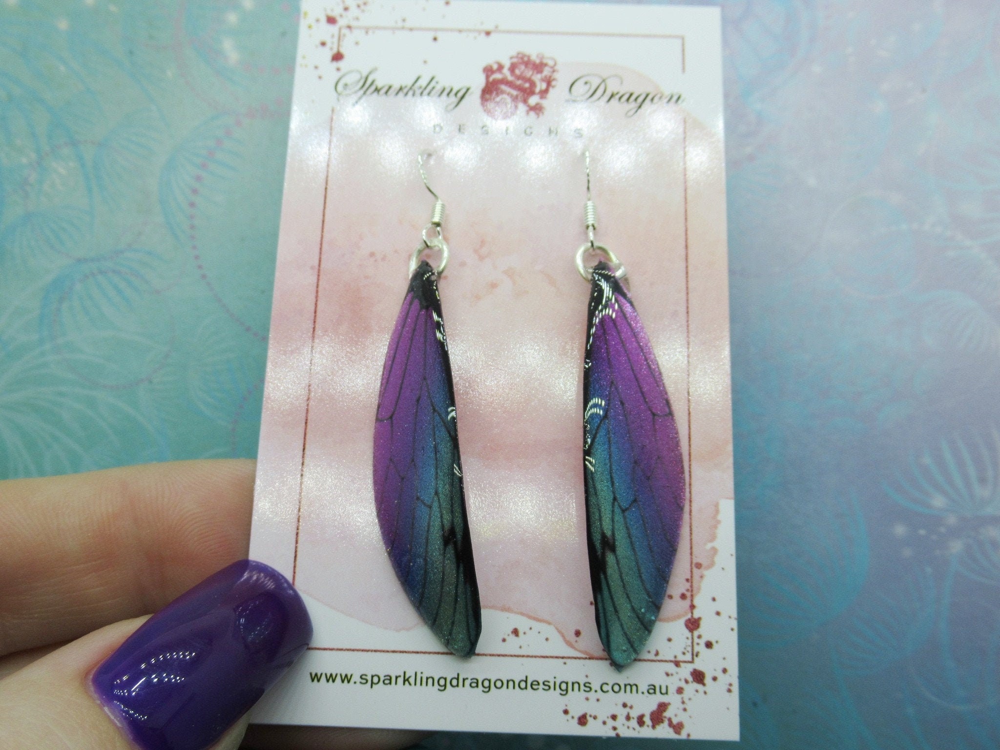 Butterfly Earrings Pale Blue to Pink - Fairy Jewellery, Fun Gift for her Fairy Wing Earrings - Sparkly - Resin with Glitter Finish - Image 3
