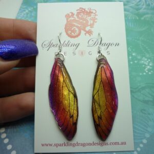 Butterfly Wing Yellow & Orange Earrings - Fairy Jewellery, Fun Gift for her Statement Present Sparkly - Rainbow Resin with Glitter Finish