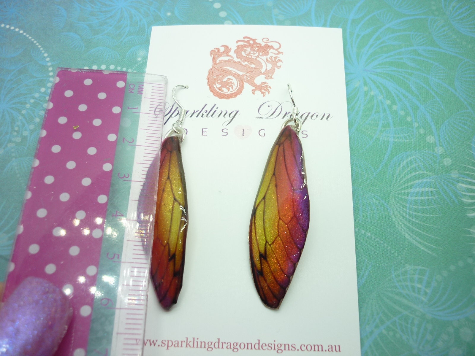 Butterfly Wing Yellow & Orange Earrings - Fairy Jewellery, Fun Gift for her Statement Present Sparkly - Rainbow Resin with Glitter Finish - Image 7