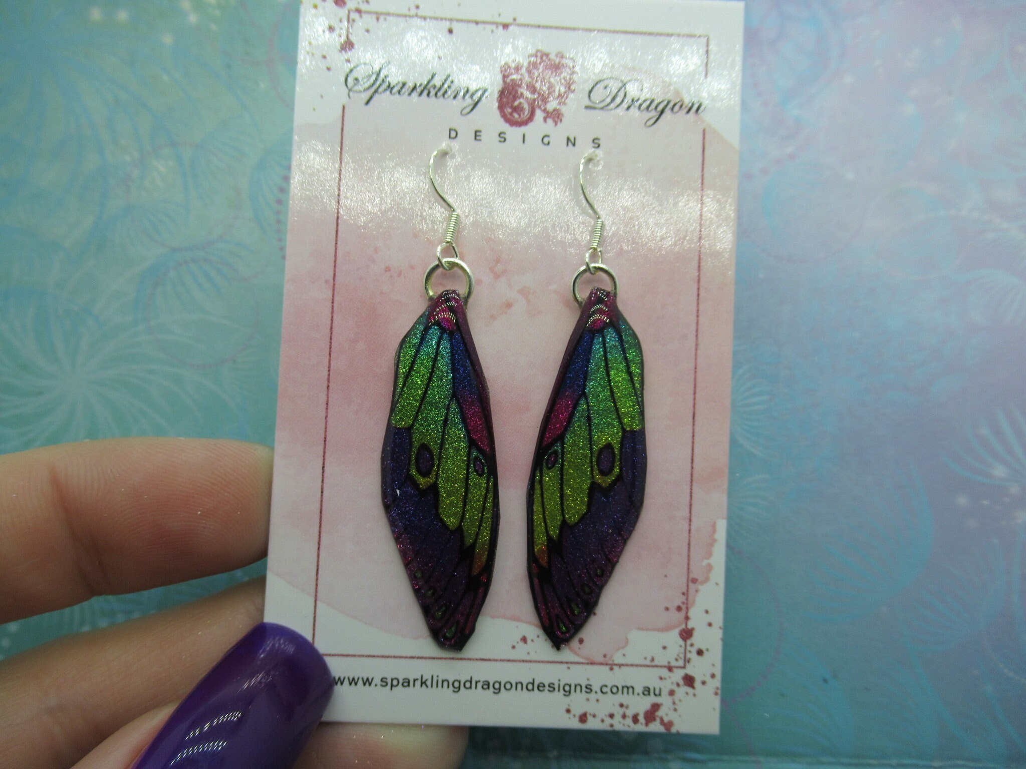Butterfly Earrings Pale Purple Yellow Sparkle - Fairy Jewellery, Fun Gift for her Fairy Wing Earrings - Sparkly - Resin with Glitter Finish - Image 3