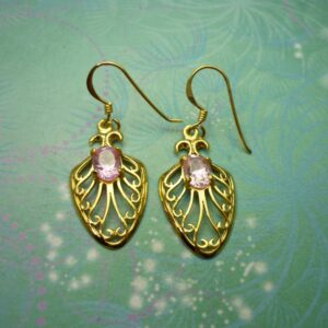 Pretty Vintage Sterling Silver Earrings - Pink Stone - Gold Plated