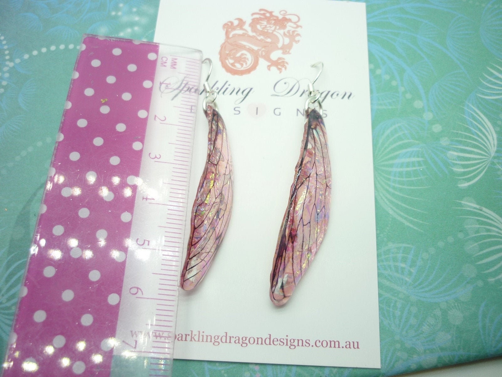Pink Shimmer Fairy Wing Earrings - Butterfly Jewellery, Fun Gift Statement Present Sparkly Boho Rainbow Resin with Glitter Finish Dragonfly - Image 5