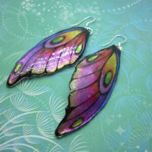 Butterfly Wing Earrings Pink and Yellow Fairy Jewellery, Fun Gift for her Fairy Wing Earrings - Sparkly - Resin with Glitter Finish
