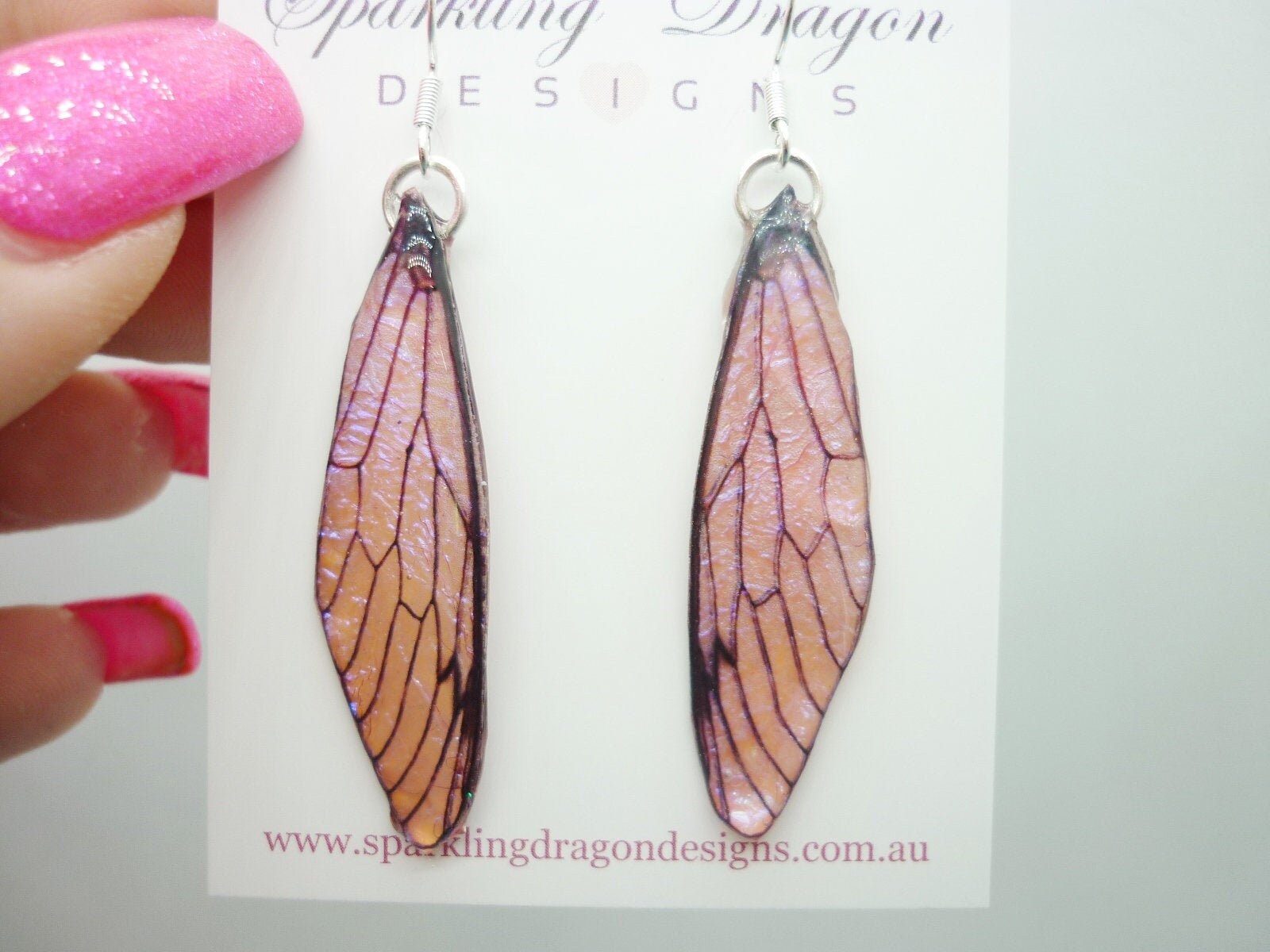 Butterfly Pink Shimmer Wing Earrings - Fairy Jewellery, Fun Gift Statement Present Sparkly Boho Rainbow Resin with Glitter Finish Dragonfly - Image 3