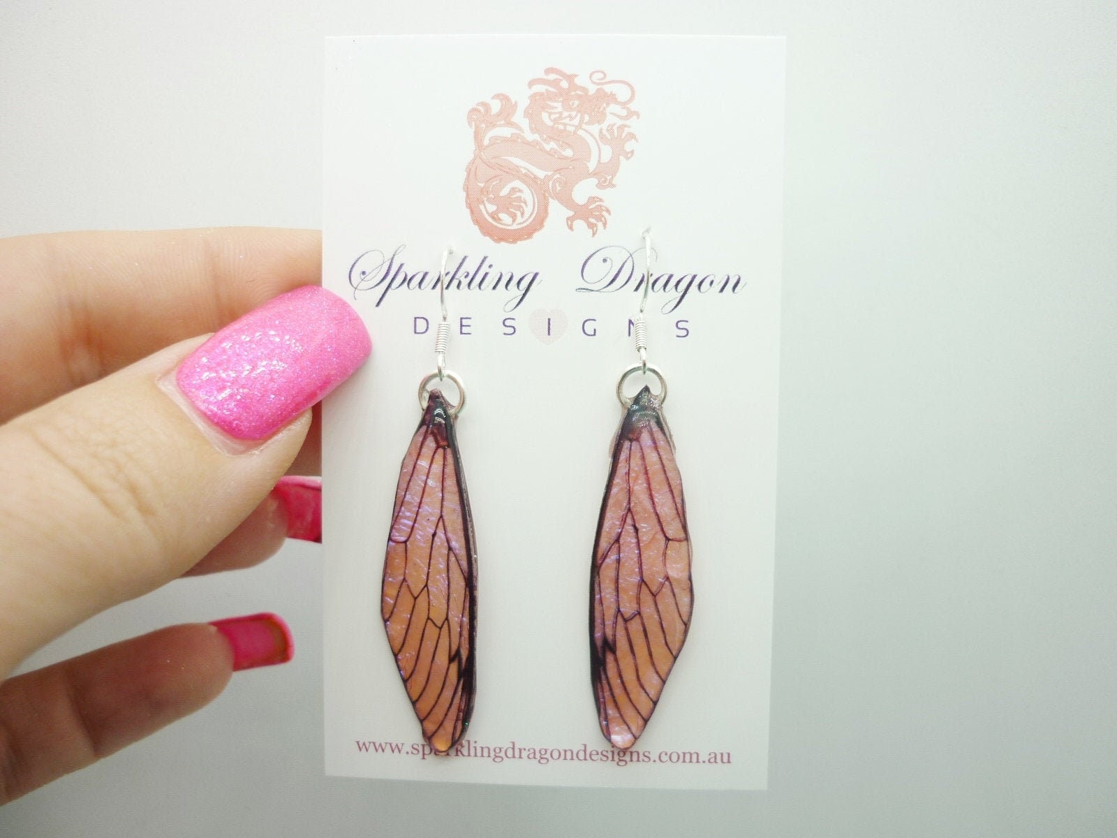 Butterfly Pink Shimmer Wing Earrings - Fairy Jewellery, Fun Gift Statement Present Sparkly Boho Rainbow Resin with Glitter Finish Dragonfly - Image 8