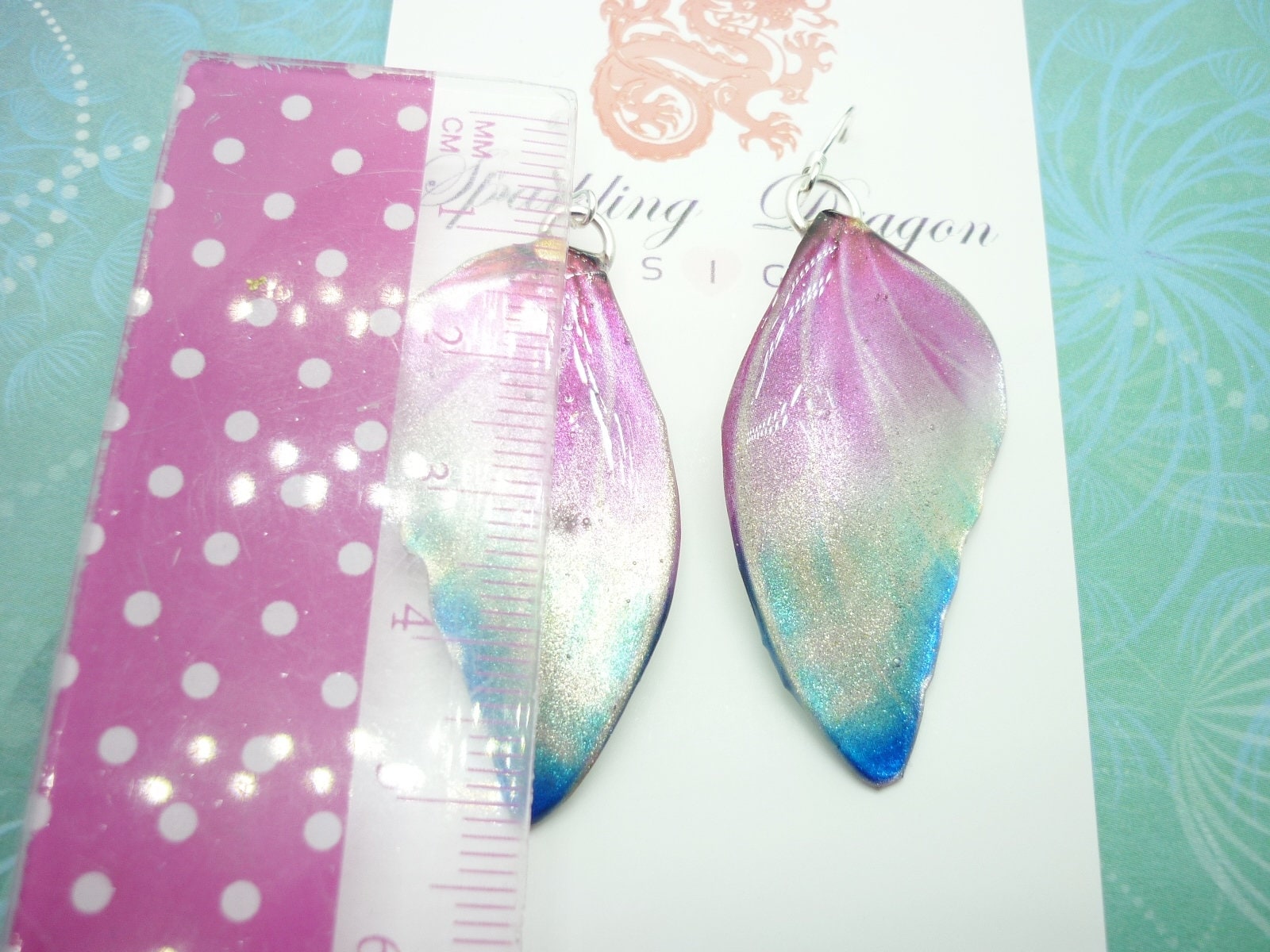 Butterfly Wing Earrings Misting Pink and Blue - Fairy Jewellery, Fun Gift for her Fairy Wing Earrings - Sparkly - Resin with Glitter Finish - Image 4