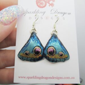 Butterfly Wing Blue Earrings - Fairy Jewellery, Fun Gift for her Fairy Wing Earrings - Sparkly - Rainbow Resin with Glitter Finish