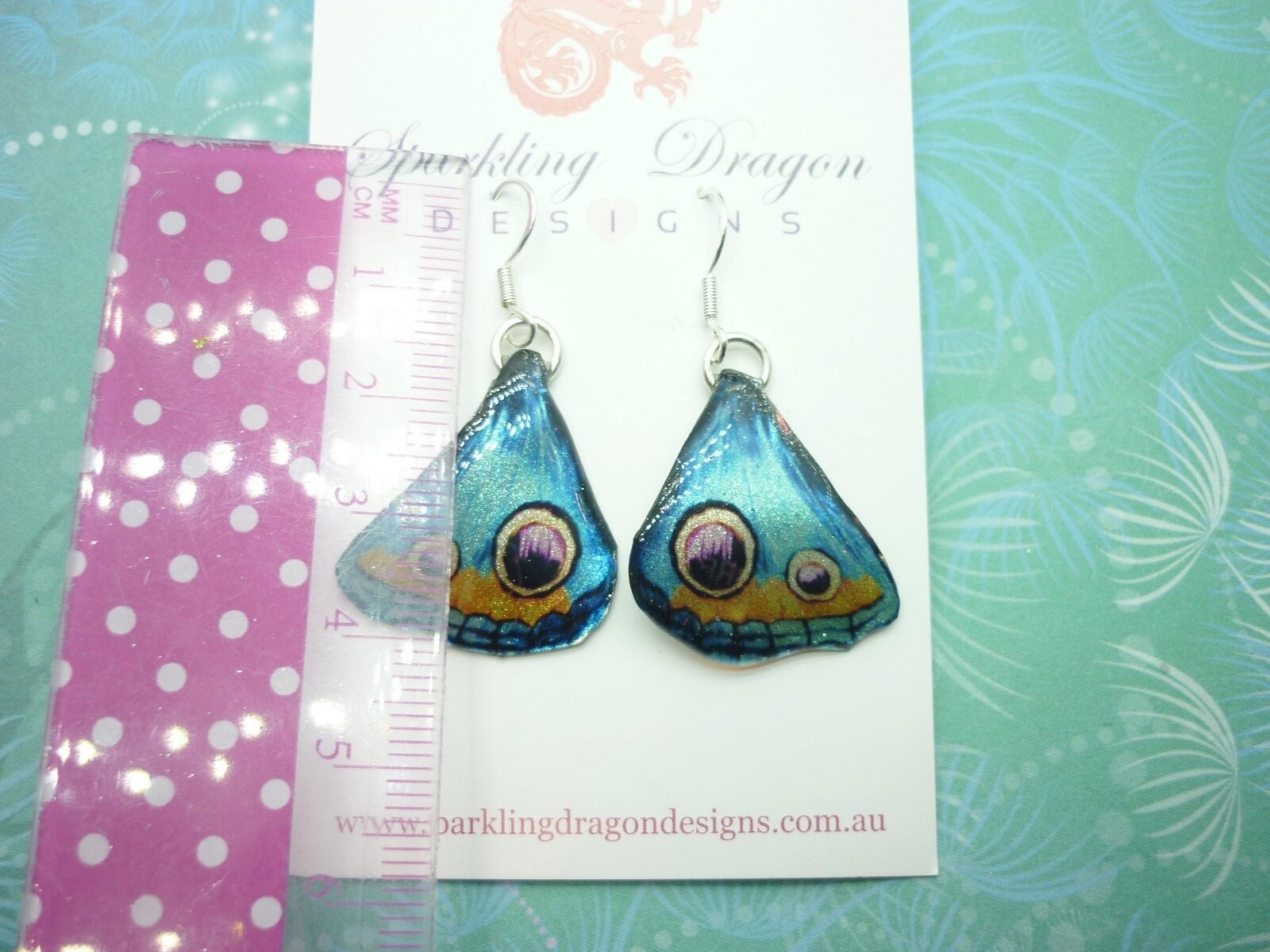 Butterfly Wing Blue Earrings - Fairy Jewellery, Fun Gift for her Fairy Wing Earrings - Sparkly - Rainbow Resin with Glitter Finish - Image 9