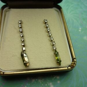 Vintage Sterling Silver Earrings - Green/Yellow Navette