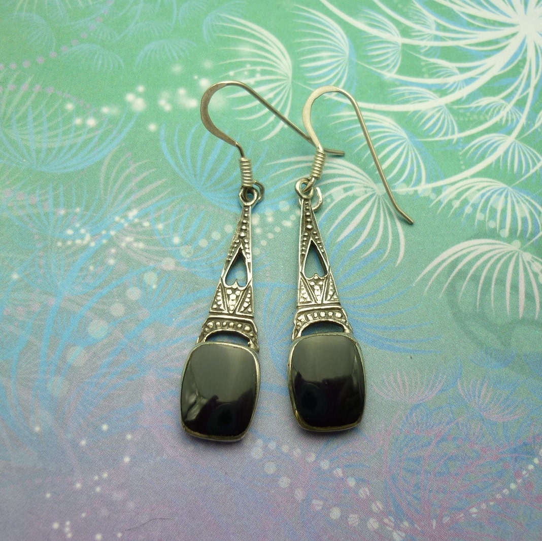 Vintage Sterling Silver Earrings - Black Onyx | Eiffel Tower | Hearts