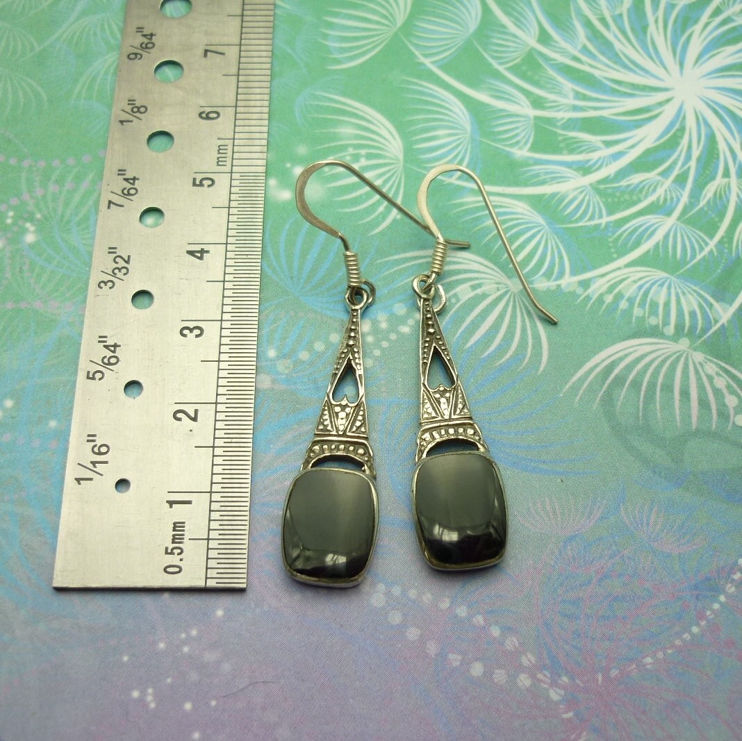 Vintage Sterling Silver Earrings - Black Onyx | Eiffel Tower | Hearts - Image 2