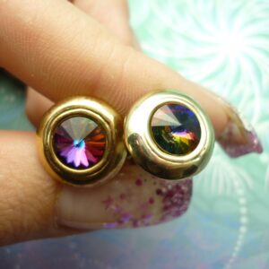 Vintage Golden Cufflinks - Inlaid Rainbow Circle Feature Cuff Link, Gift for Him, Special Occasion