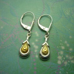 Classic Vintage Sterling Silver Earrings with gold plated tear drops 925