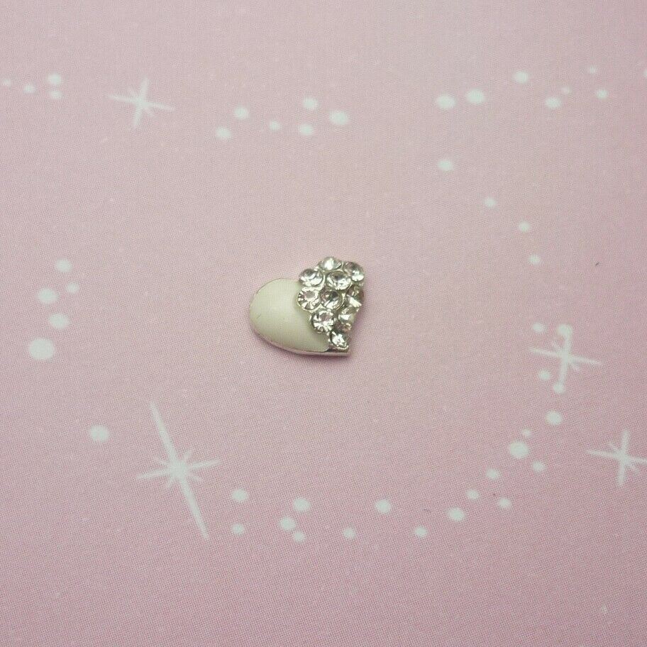 Silver and White Sparkling Jeweled Heart Charm for Memory Lockets
