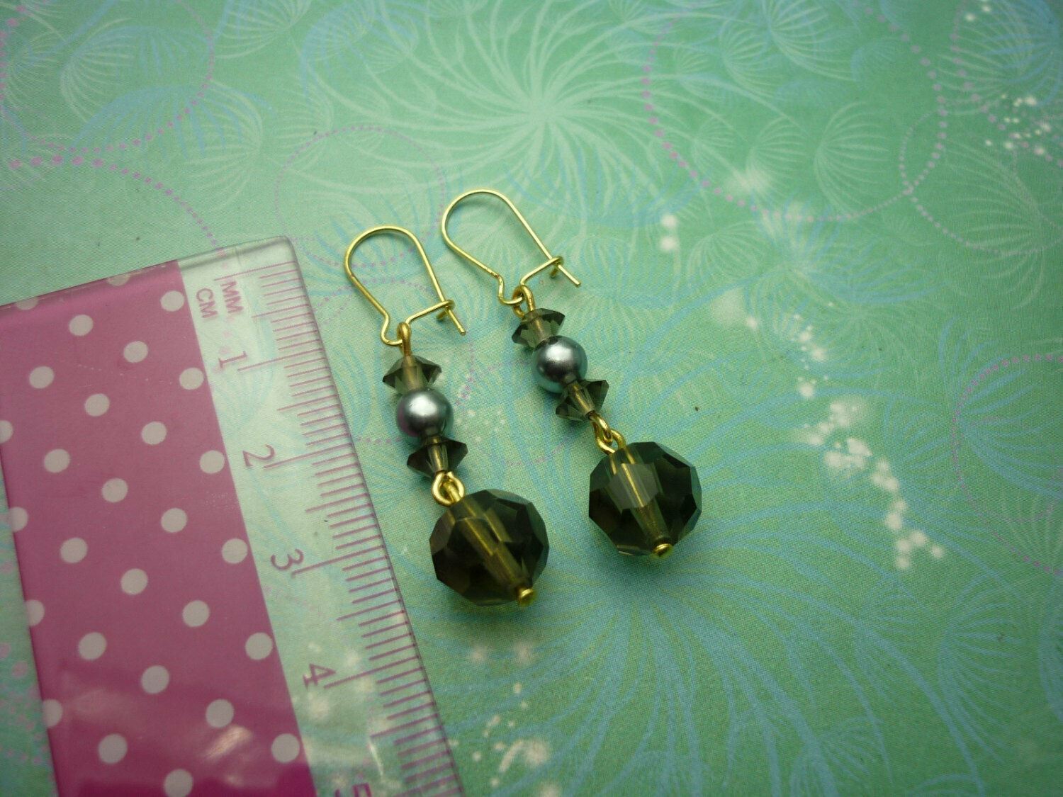 Smokey Glass Beaded Vintage Earrings - New Unworn Vintage - Image 2