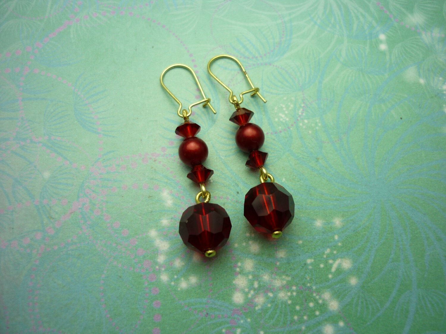 Sterling Vintage Earrings - Red Glass Beads