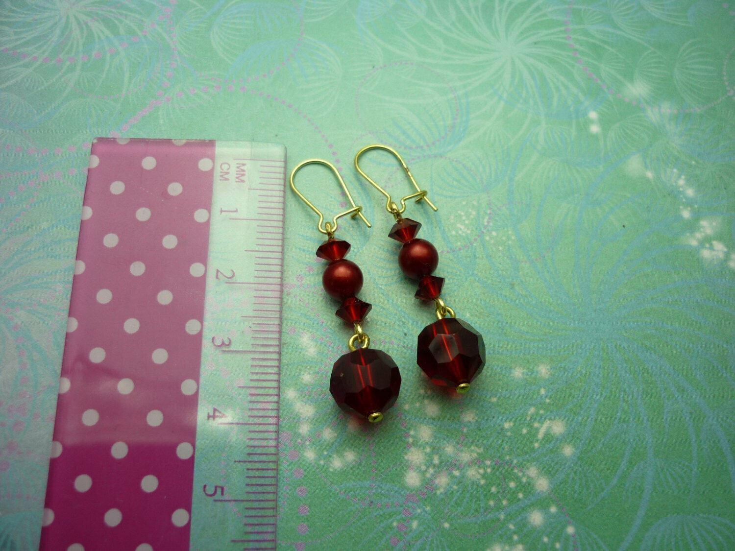 Sterling Vintage Earrings - Red Glass Beads - Image 2