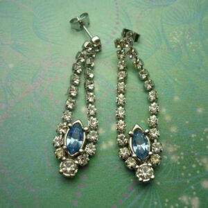 Blue Vintage Crystal Silver Earrings -  Rhinestones with Steel Posts