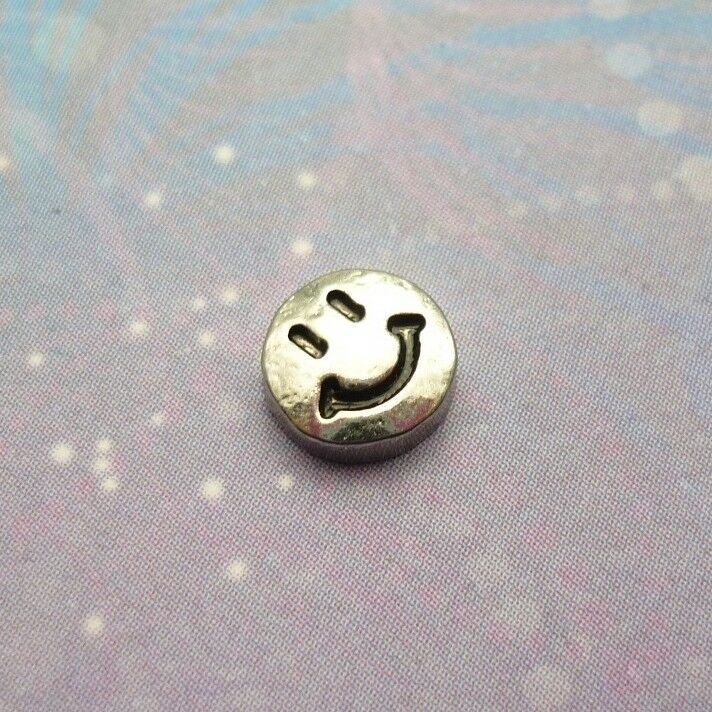 Happy Smiley Face Silver Medium Charm For Keepsake Memory Locket Necklace