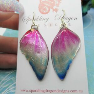Butterfly Wing Earrings Misty Pink and Blue Fun and Whimsical Fairy Jewellery