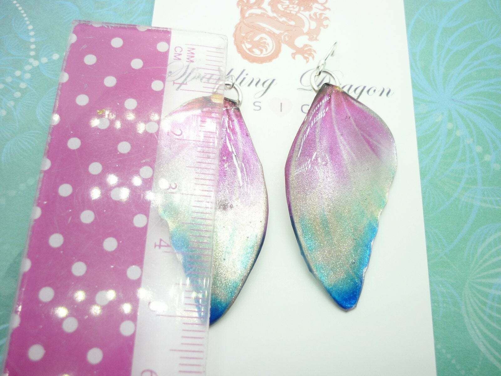Butterfly Wing Earrings Misty Pink and Blue Fun and Whimsical Fairy Jewellery - Image 4