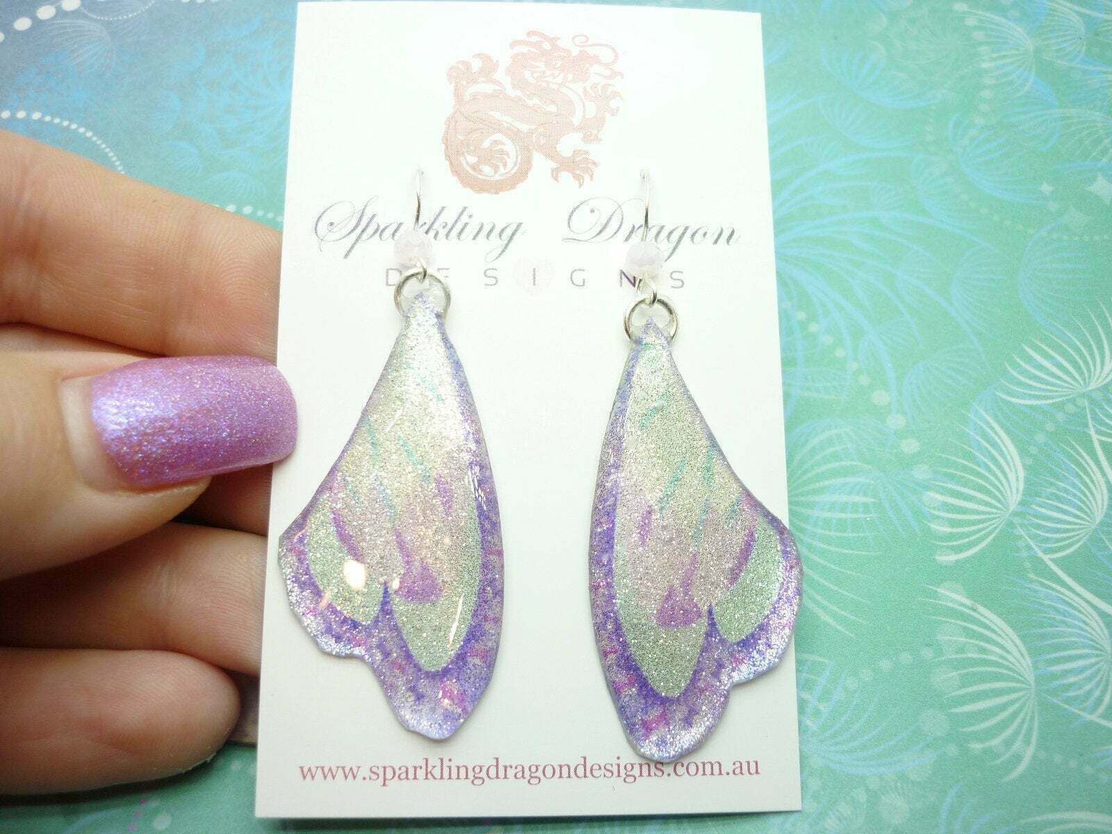 Butterfly Earrings Sparkling Silver, Purple/Blue Enchanting Fairy Jewellery - Image 2