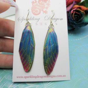 Blue Red Green Golden Butterfly Wing Dragonfly Mystic Earrings