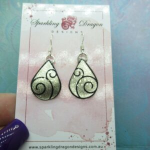 Rain Drop Swirls Earrings - New Age Boho gift - Sparkling Silver in Resin