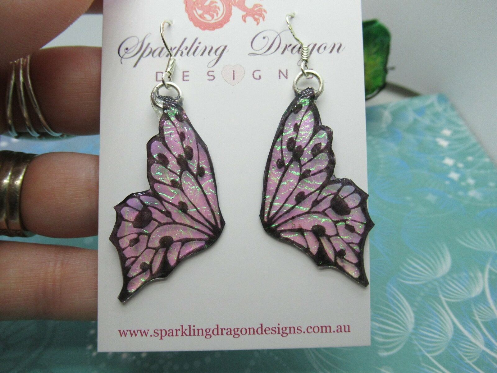 Shimmery Green Butterfly Double Wing Earrings - Fairy Jewellery, Fun Gift for