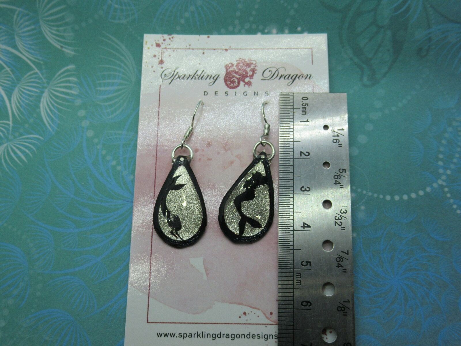 Rain Drop Mermaid Earrings - New Age Boho gift - Sparkling Silver in Resin with - Image 4