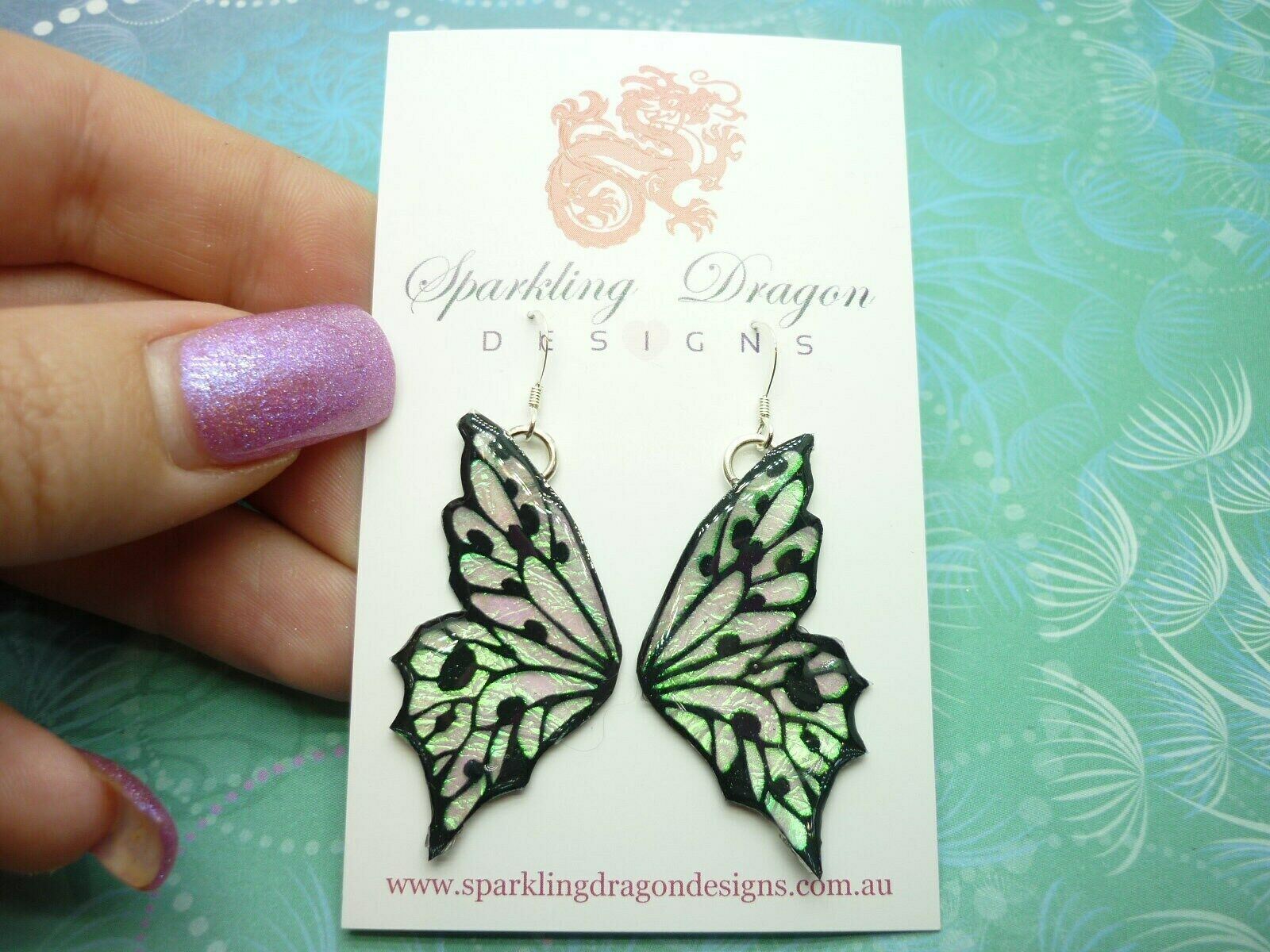 Shimmery Green Butterfly Double Wing Earrings - Fairy Jewellery, Fun Gift for - Image 2