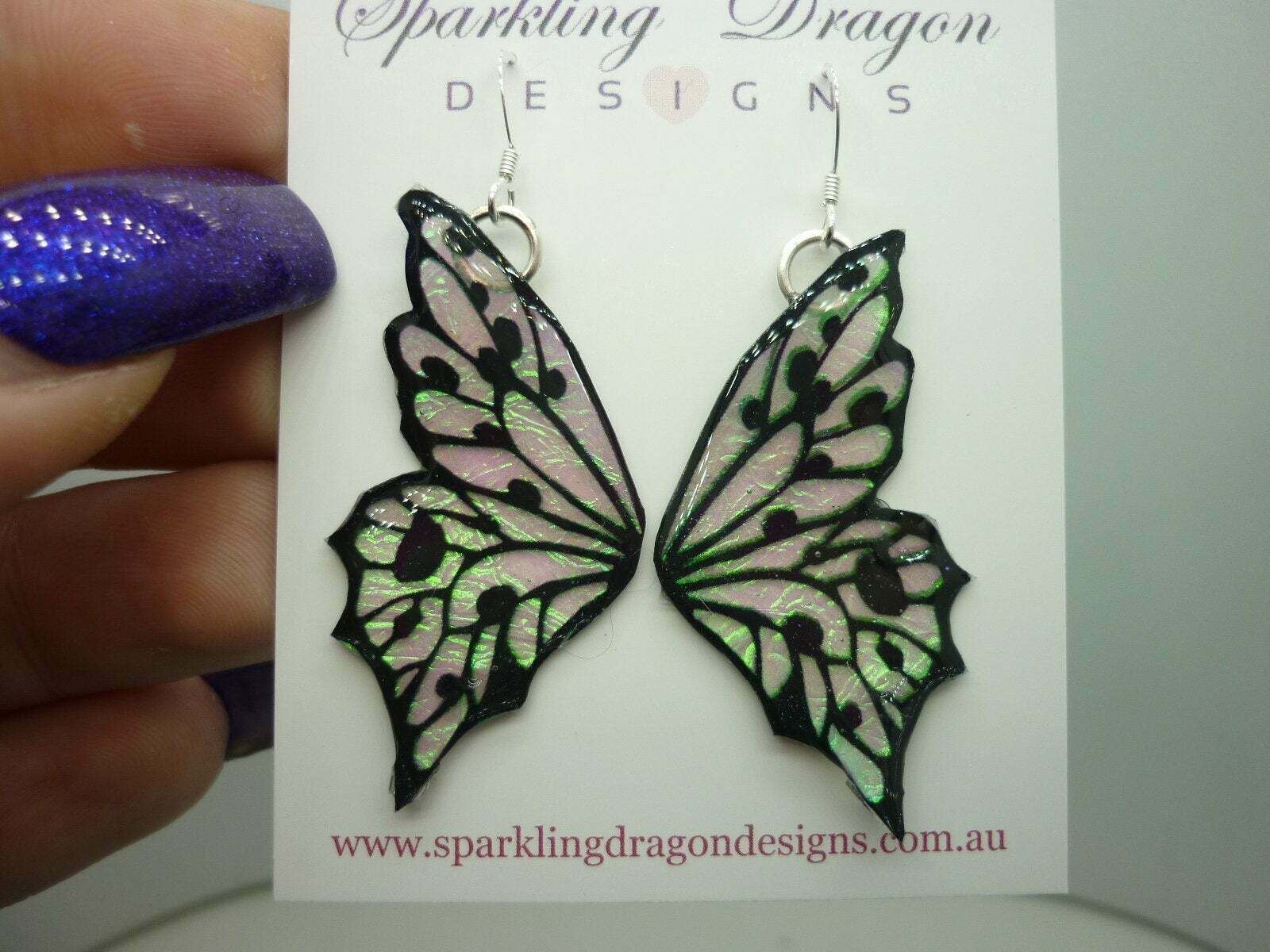 Shimmery Green Butterfly Double Wing Earrings - Fairy Jewellery, Fun Gift for - Image 3