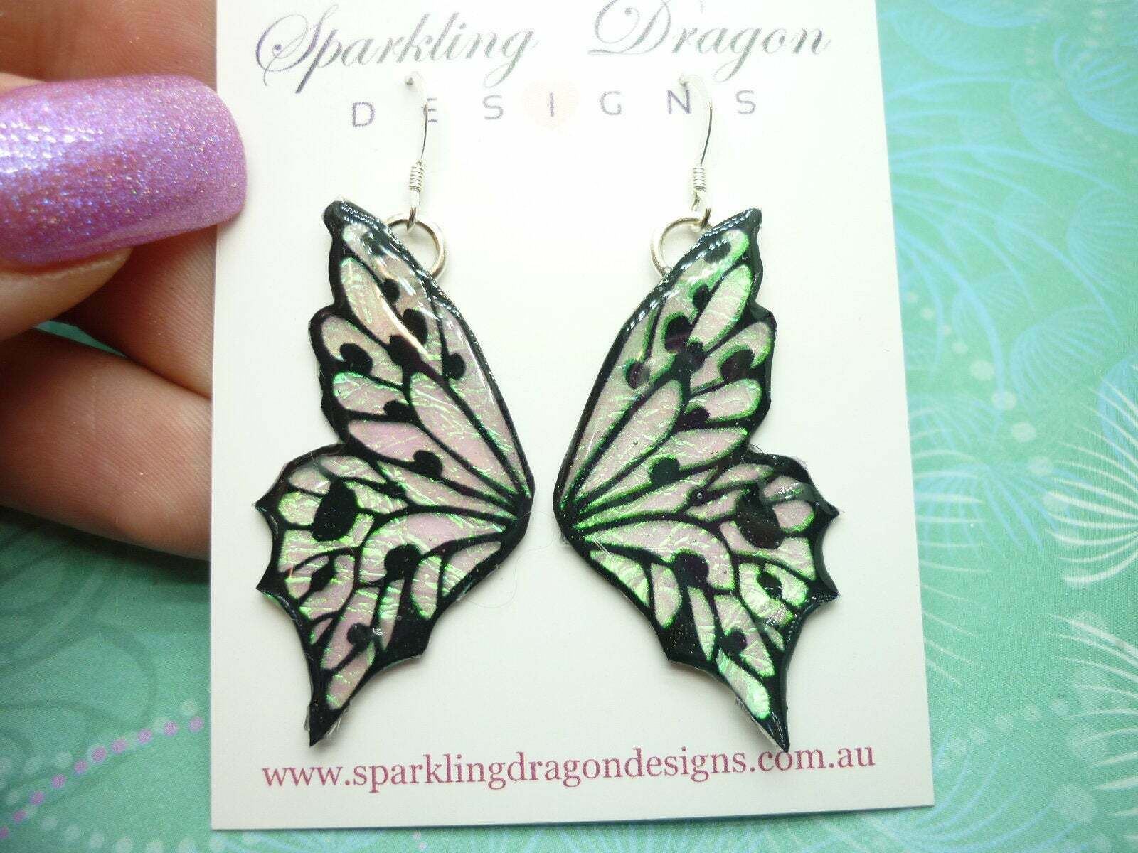 Shimmery Green Butterfly Double Wing Earrings - Fairy Jewellery, Fun Gift for - Image 8
