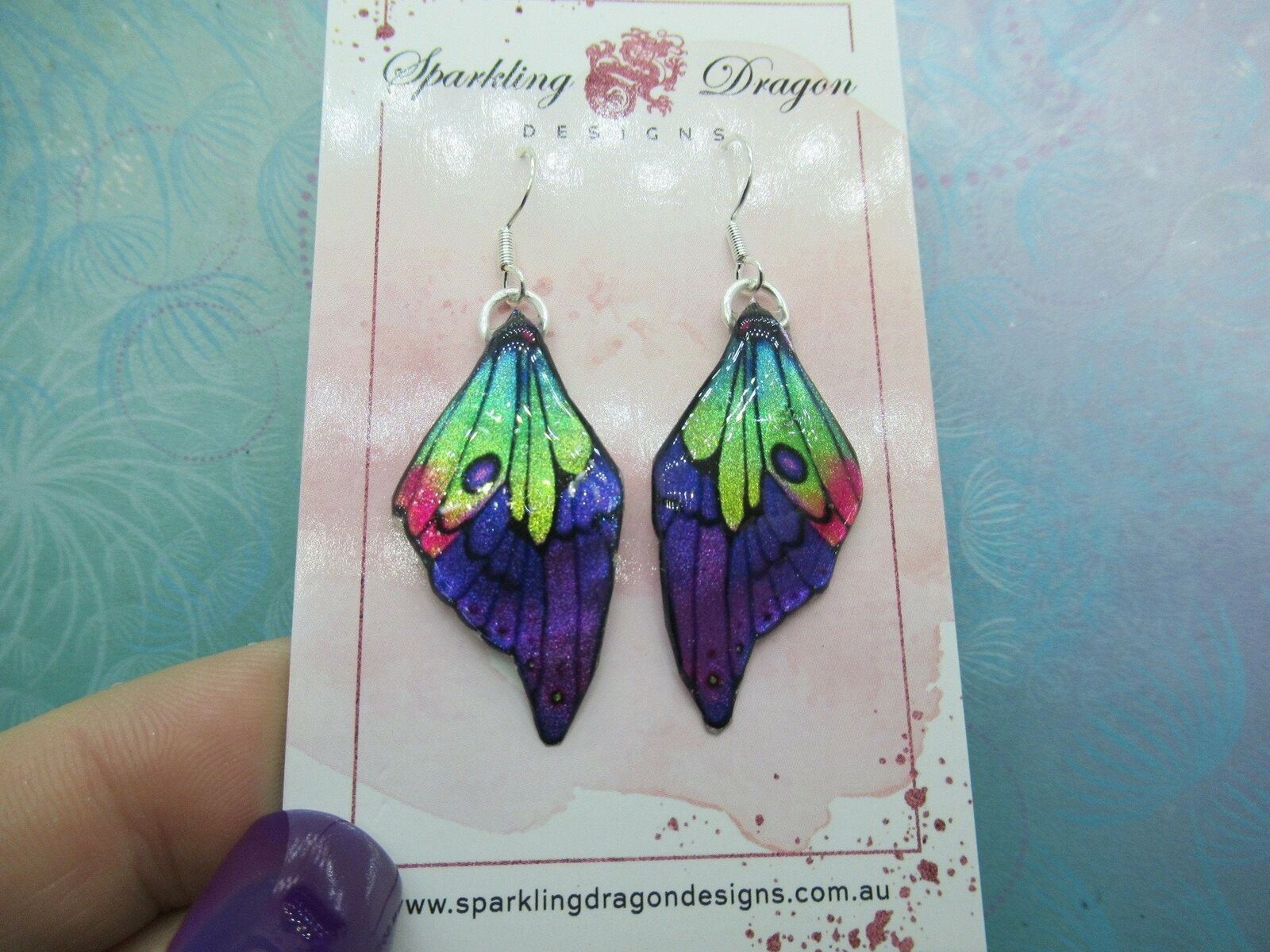 Butterfly Wing Earrings Rainbow & Purple - Fairy Jewellery