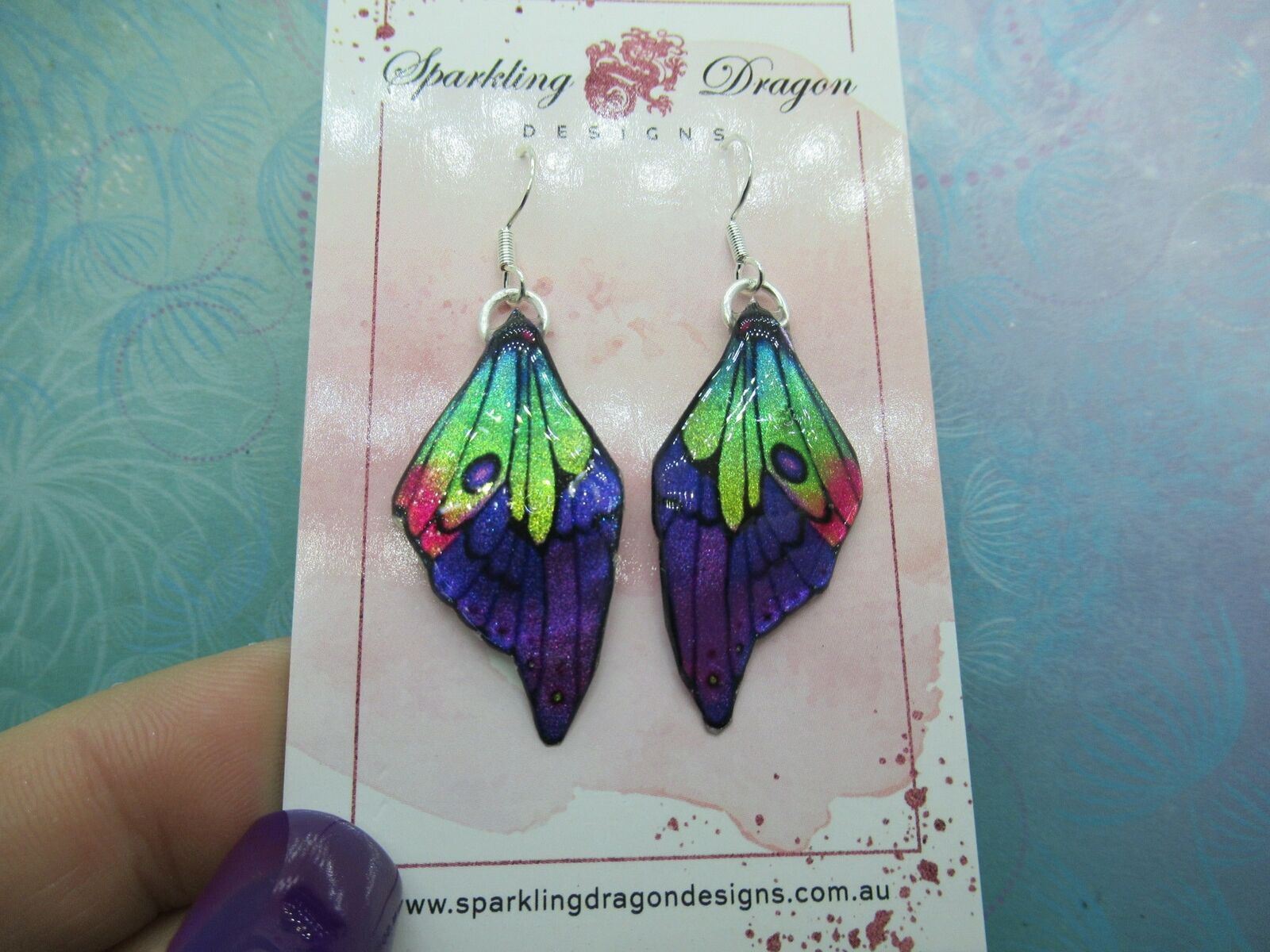 Butterfly Wing Earrings Rainbow & Purple - Fairy Jewellery - Image 2