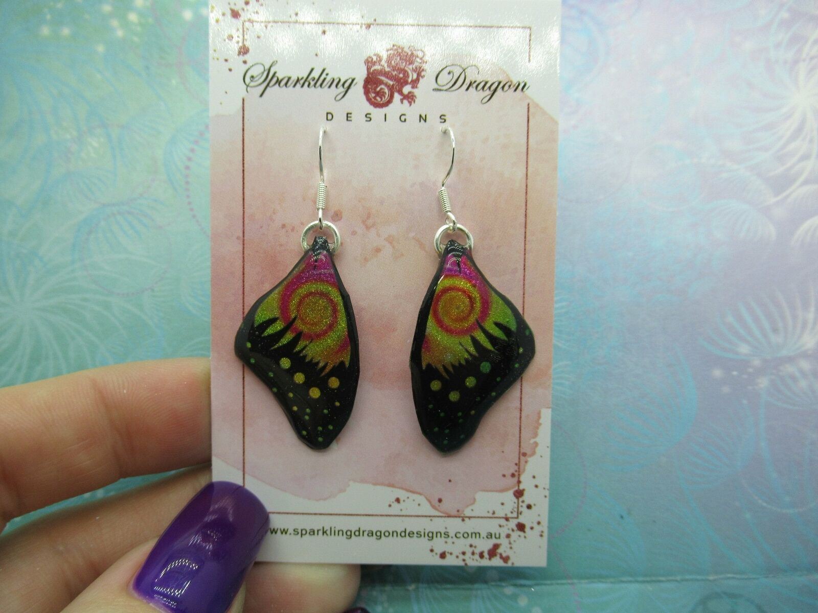 Butterfly Wing Earrings Swirling Yellow & Pink - Fairy Jewellery, Fun Gift - Image 4