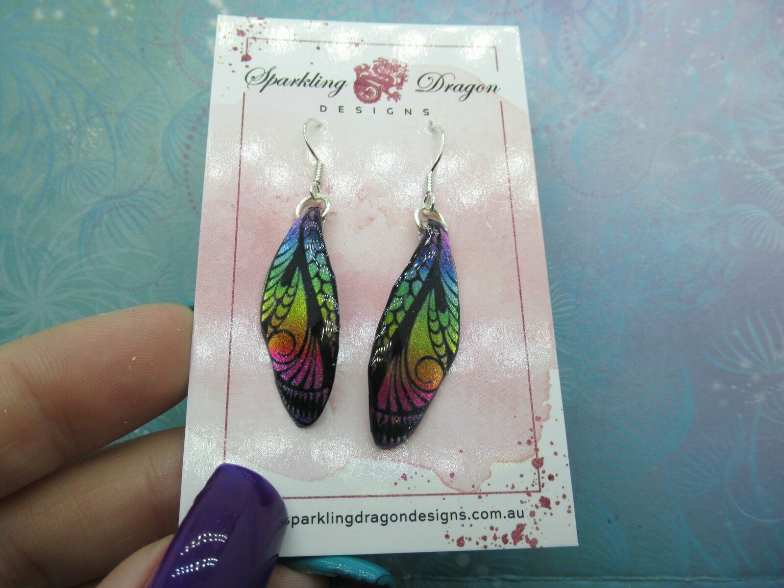 Butterfly Earrings Rainbow & Black Sparkle Whimsical Bright Jewellery - Image 2
