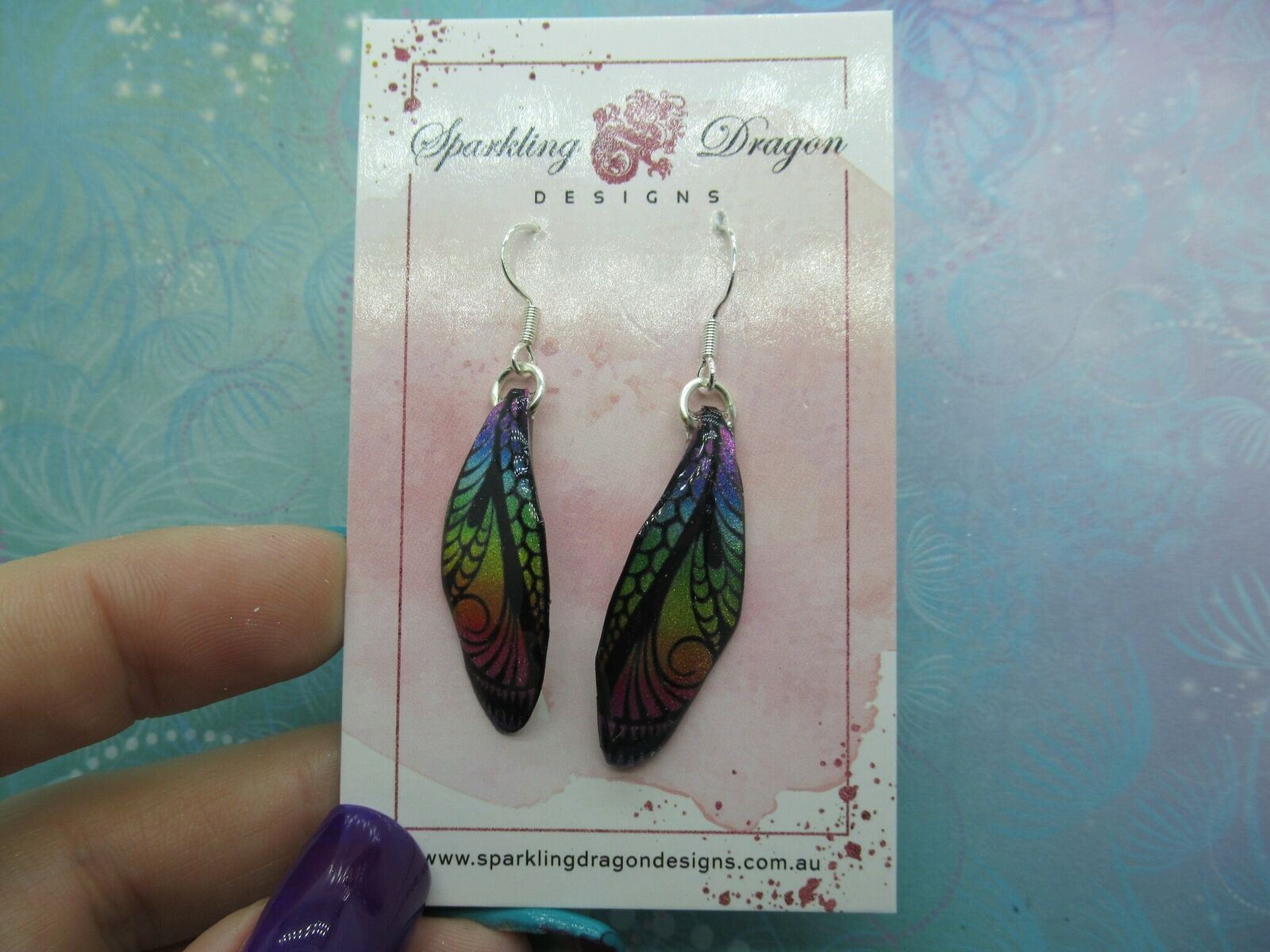 Butterfly Earrings Rainbow & Black Sparkle Whimsical Bright Jewellery - Image 3