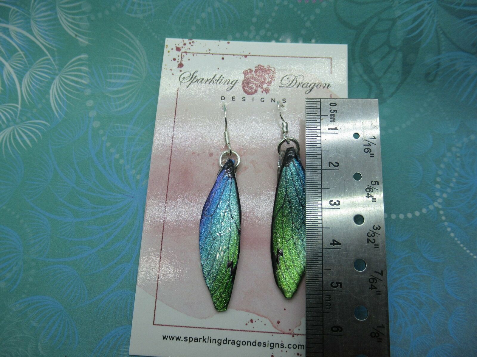 Butterfly Earrings Blue & Green Yellow Sparkle - Fairy Jewellery, Fun Gift for - Image 4