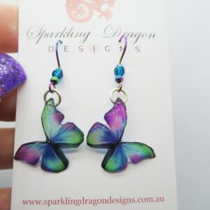 Butterfly Earrings Green, Blue, Purple with Bead - Fairy Party Jewellery