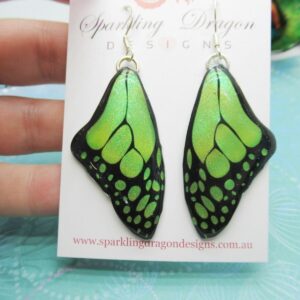 Butterfly Wing Medium Size Earrings Lime Green Stained Glass Fairytale Jewellery