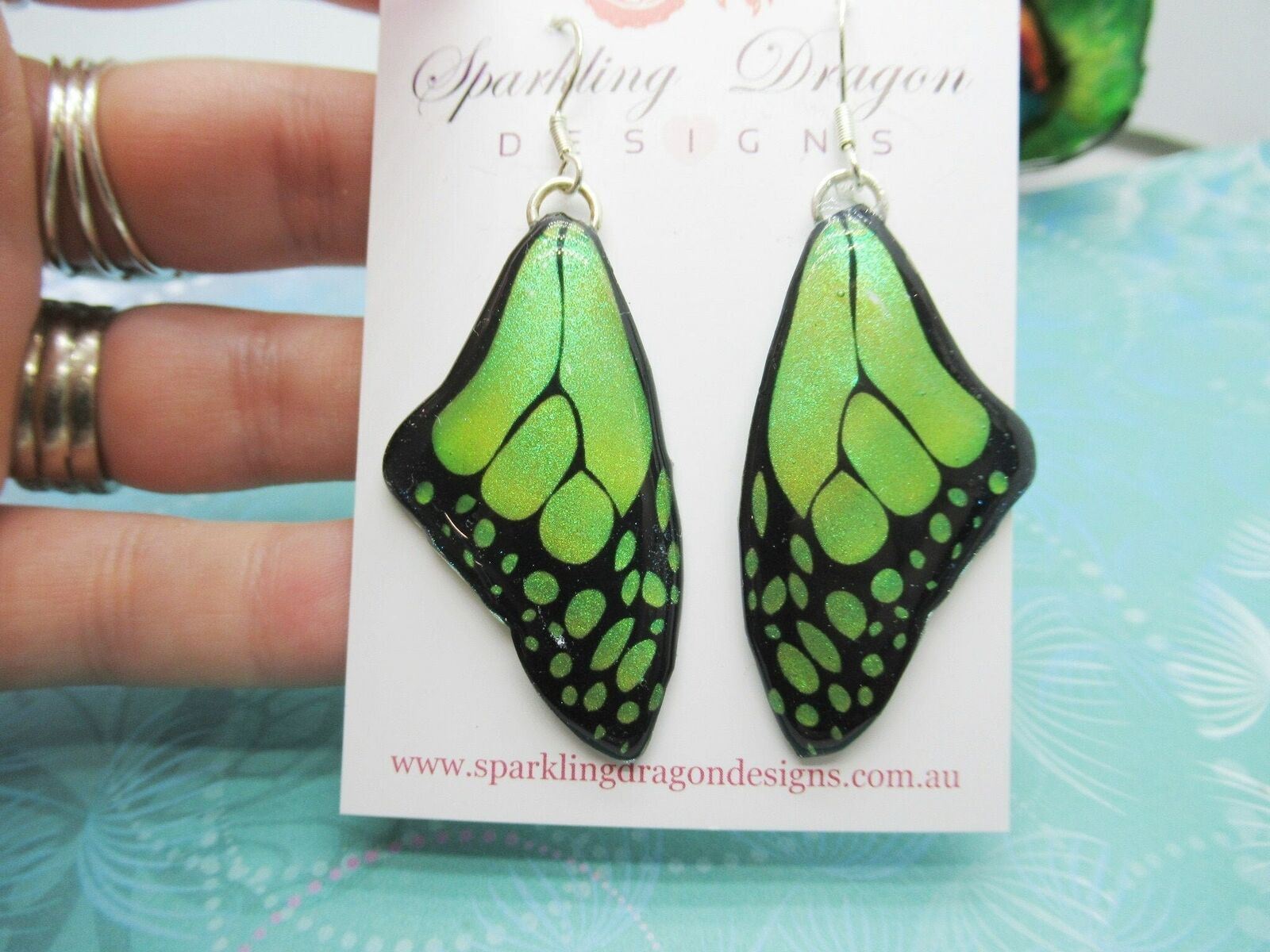 Butterfly Wing Medium Size Earrings Lime Green Stained Glass Fairytale Jewellery