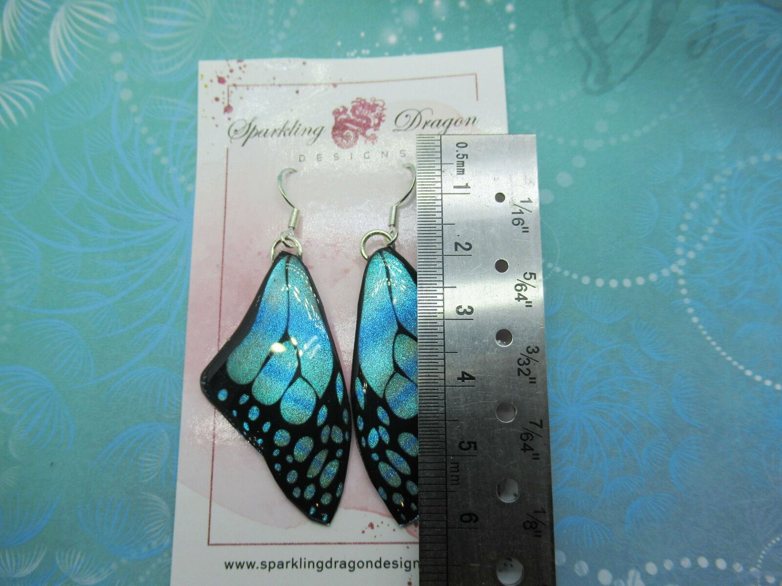 Butterfly Wing Medium Size Earrings Lime Green Stained Glass Fairytale Jewellery - Image 3