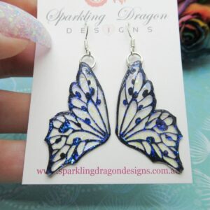 Blue & Yellow Butterfly Double Wing Earrings Shimmery Colour Shift Fairytale